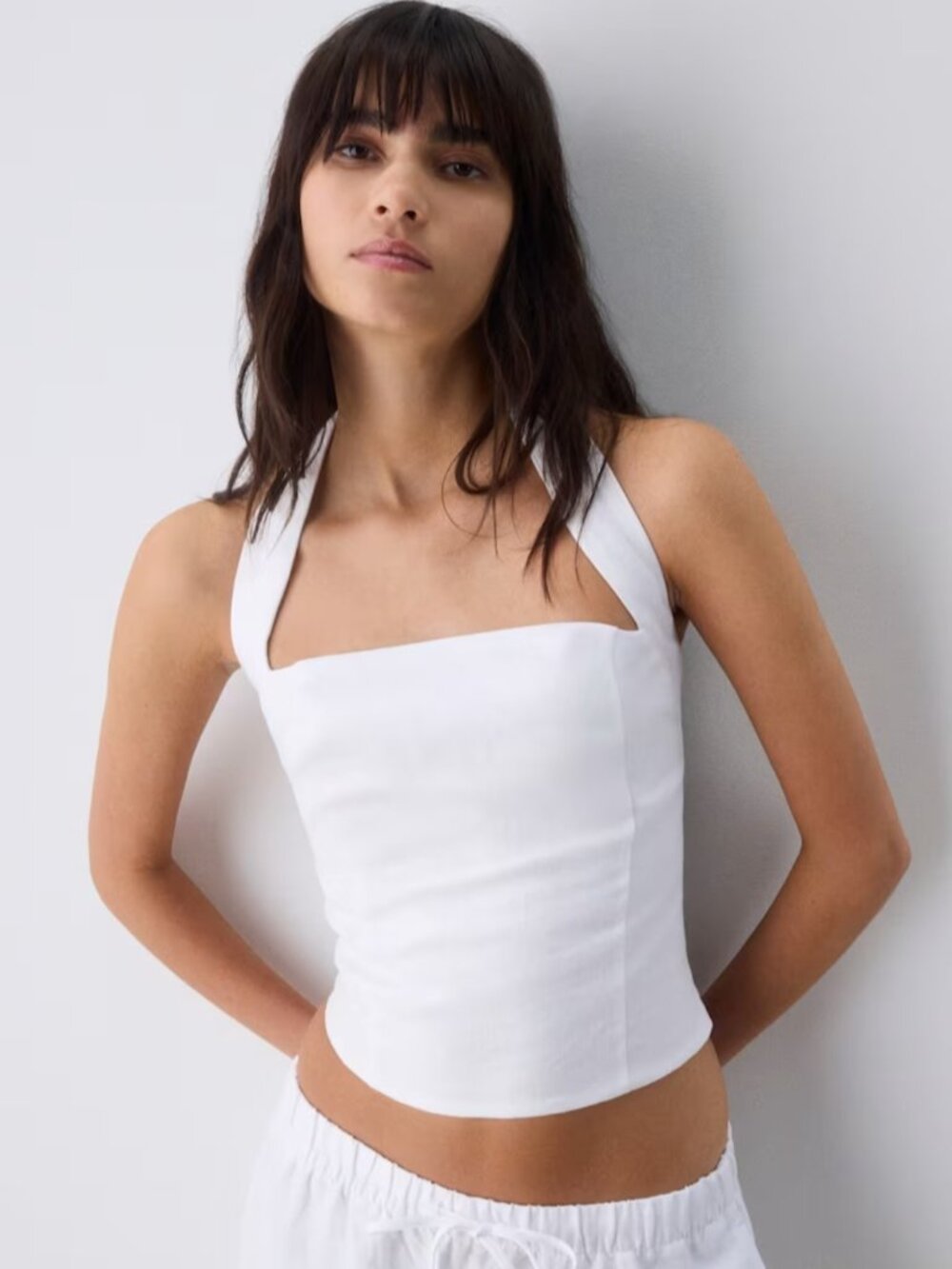NWT Aritzia WHISPER Linen Halter Top White